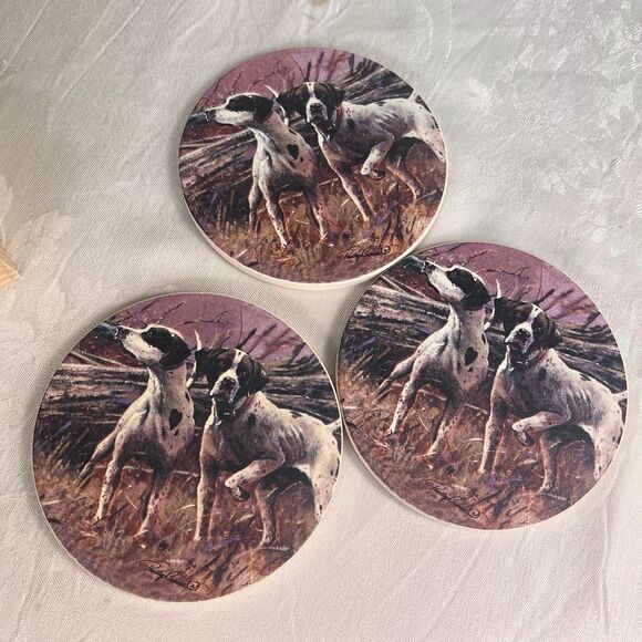 Coasterstone Sandstone 3 pc. Coaster Set OF Pointer Dog Made In U.S.A. - Picture 2 of 5